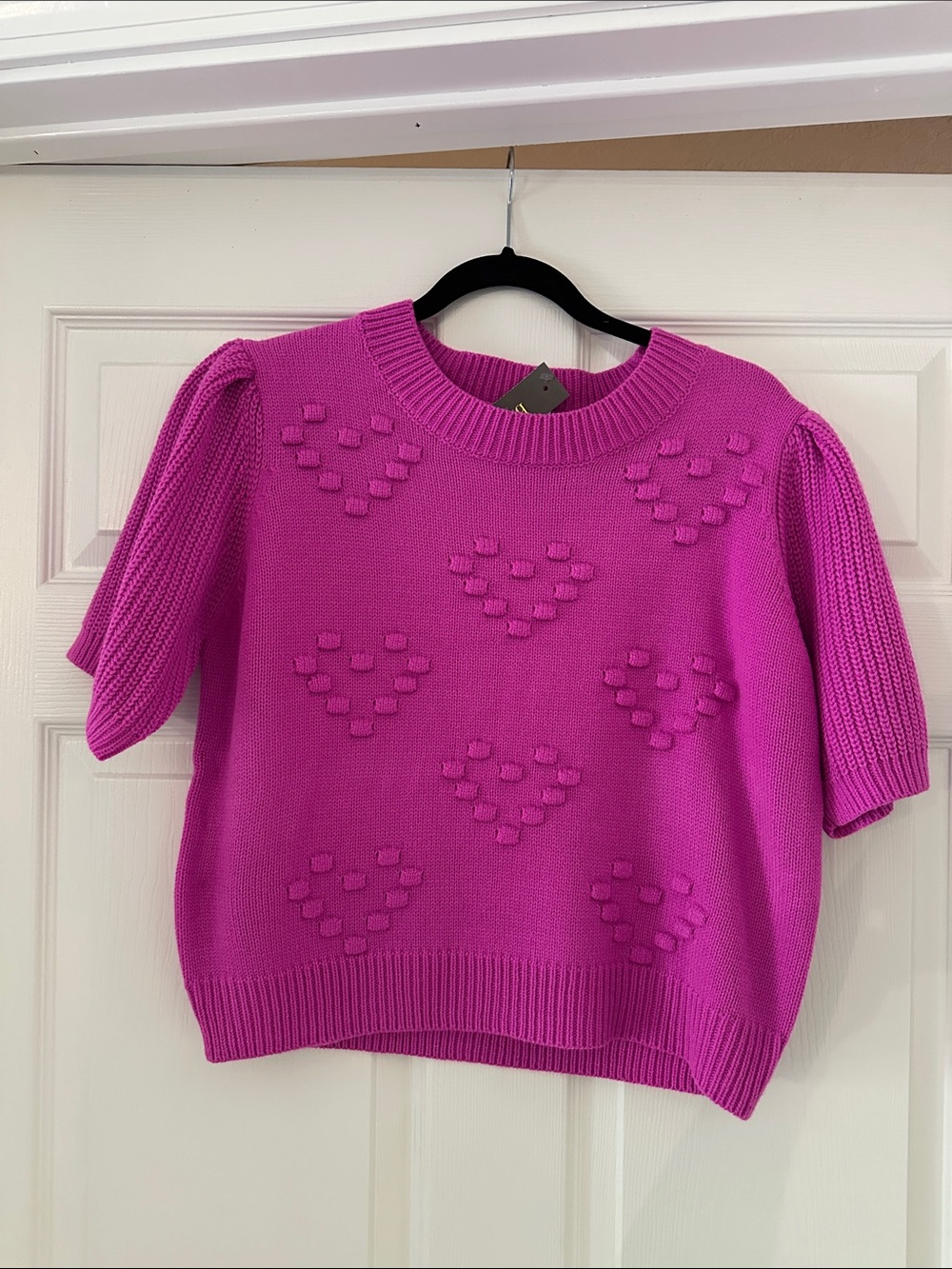 Ces Femme Hot Pink Knit Sweater with Pom Accents